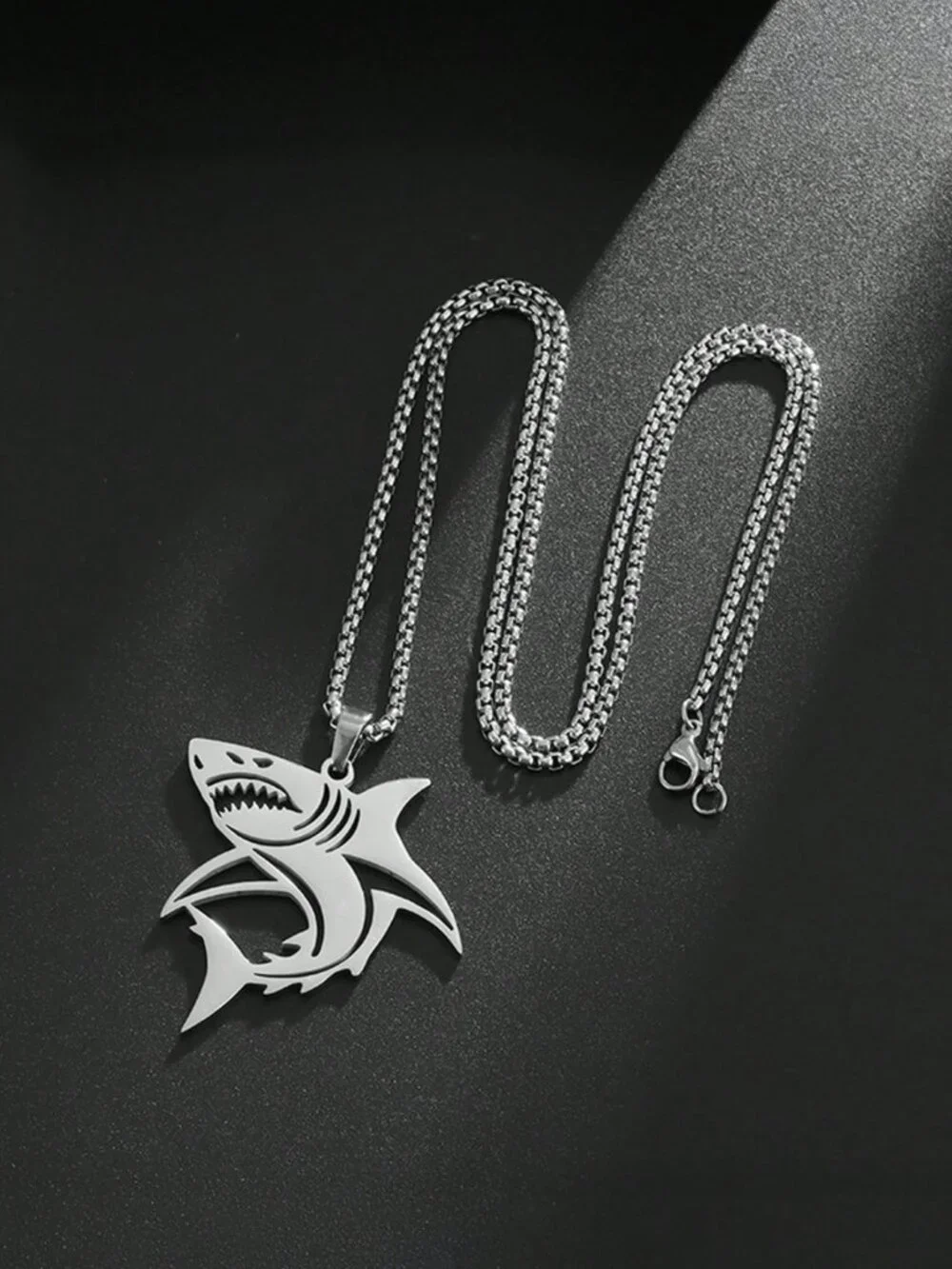 Stainless Steel Punk Fierce Shark Hollow Pendant Necklace